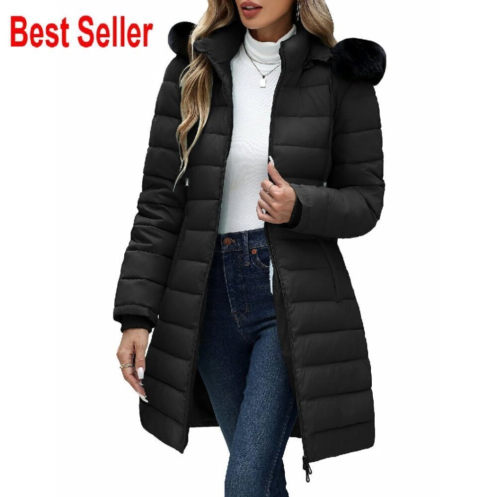 Women's Winter Puffer Coat Slim Fit Hooded Parka Waterproof Fleece Lined Elegant